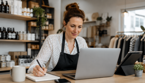 Commerçant organisant ses outils numériques pour gagner en efficacité au quotidien